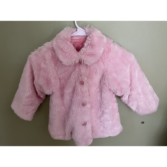 CachCach Toddler Girls Faux Fur Coat Pink Button Up Size 2T - Picture 1 of 6